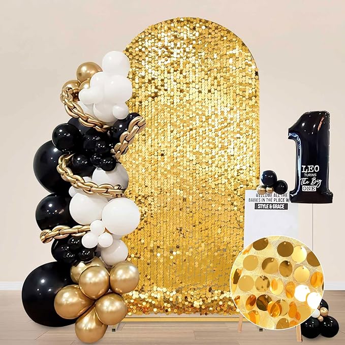 7.2FT Gold Sequin Backdrop Cover: Big Payette Glitter Fabric Arch Covers for Birthday Party Baby Shower Decorations