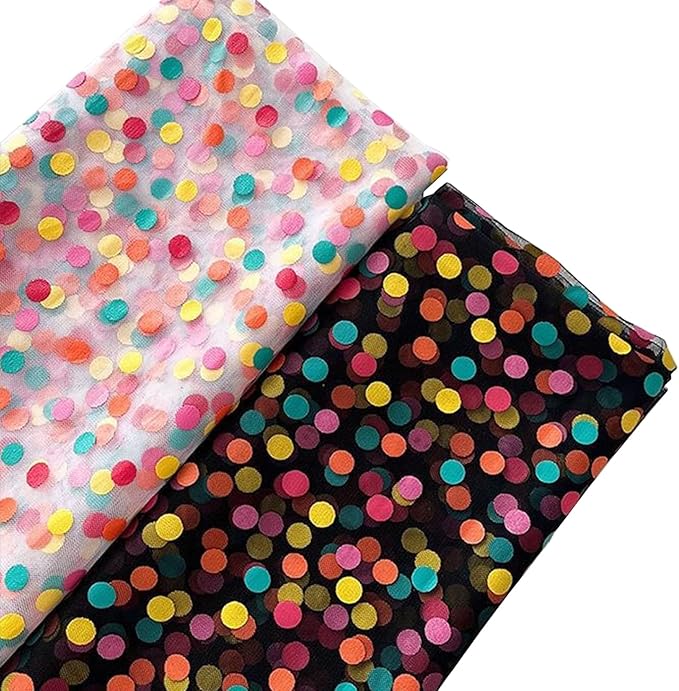 Oakbud Flower Wrapping Mesh Paper DIY Rainbow Polka Dots Tulle Floral Bouquet Gift Packaging Materials Craft Net Paper Florist Supplies Holiday Wedding Birthday Decoration 19.7inch x 1.64Yard (Black)