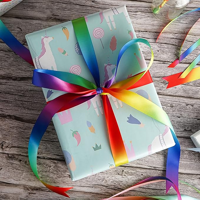 MEEDEE Rainbow Ribbon Satin Ribbon 1 inch Rainbow Satin Ribbons Colored Ribbons for Crafts Gift Wrapping Pride Birthday Party Decoration DIY Hair Bows - 25 Yards