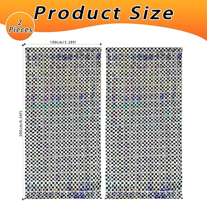 Iridescent Race Car Foil Fringe Curtains Backdrop Racing Party Supplies 2 Pack 3.28 x 6.56 Ft Race Car Theme Background for Kids Boy Birthday Baby Shower Party Decorations