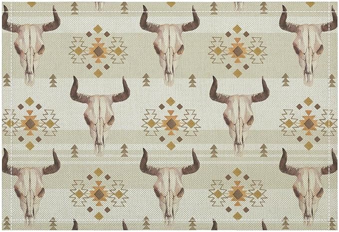 Western Native Aztec Placemats Set of 4 American Native Tribal Abstract Geometric Art Printed Dining Table Mats for Restaurant Home Kitchen Holiday Decor 12x18in