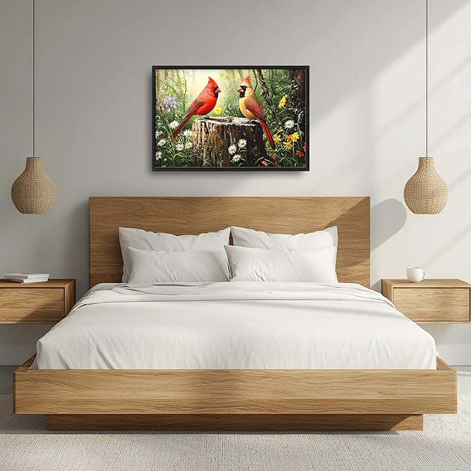 Cardinal Bird Large Decor Framed Wall Art Forest Pictures for Living Room, Oversized Canvas Print Painting Modern Extra Large Framed Artwork for Bedroom Office Home Decor 36"x24"