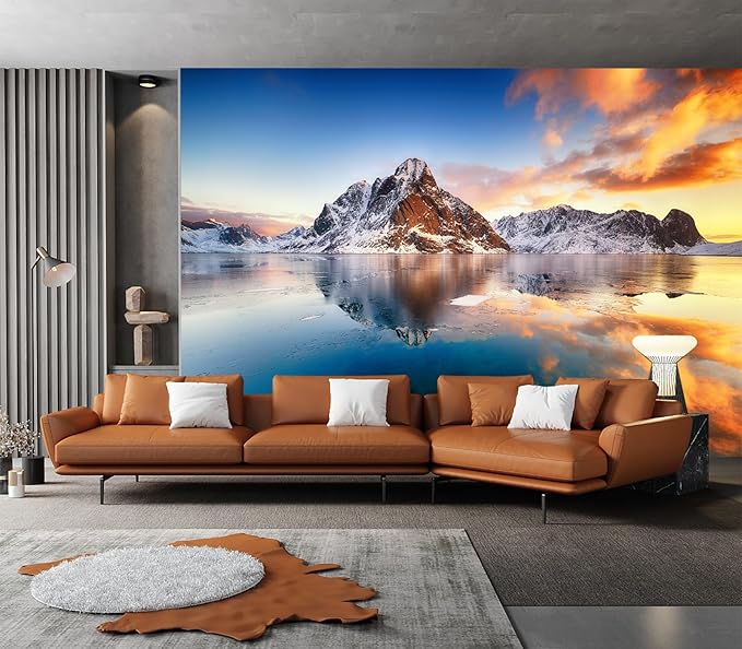 Cliouar-Beautiful Sunrise in Norway - lofotens Mural Wallpaper Peel and Stick 137" x 102"