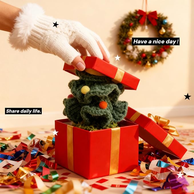 Handmade Crochet Christmas Tree - Cute Knit Mini Tabletop Decor, Sustainable Eco-Friendly Gift for Friends, Holiday Home & Office Decoration