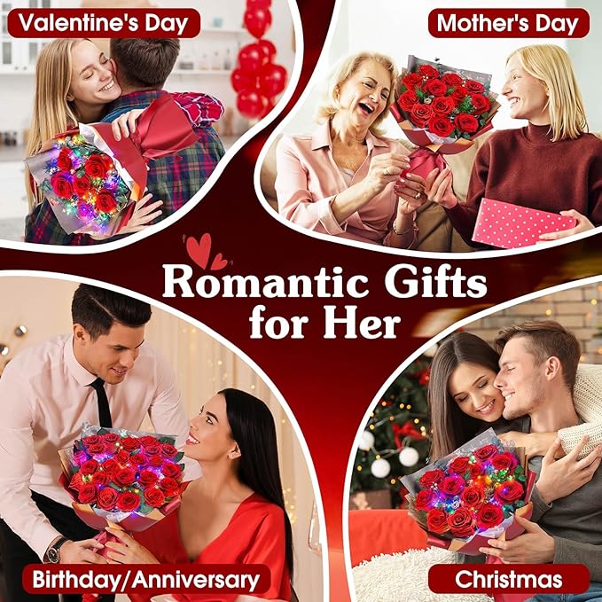 ADDWel 24 Preserved Real Red Rose Bouquet Long-Lasting Flowers for Her and Romantic Gifts for Wife Girlfriend, Two Dozens Forever Fresh Roses for Delivery Prime