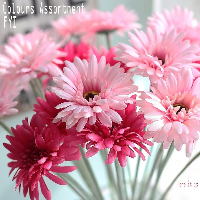 12pcs Artificial Gerbera Daisies,22 Inch Long Stem Silk Daisy Flowers,Realistic Artificial Flower Mums for Home Décor Centerpiece Wreath Supplies Wedding Bouquet,Light Pink