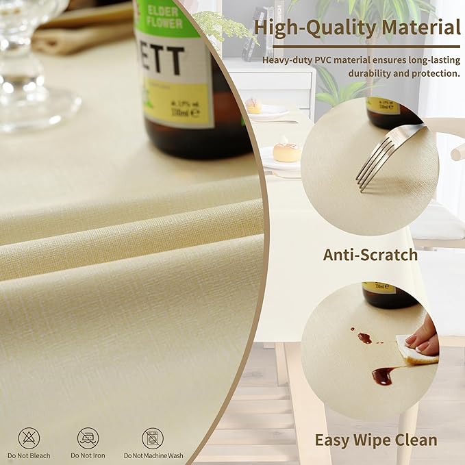 Rectangle Table Cloth,100% Waterproof Tablecloth Oil Proof Spill Proof Vinyl Table Cloth, Wipe Clean Plastic Table Cover for Dining, Camping, Indoor and Outdoor 54" x 120",Beige