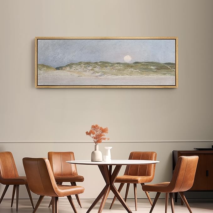 SIGNFORD Large Framed Canvas Print Wall Art Serene Landscape Moonrise Over Hills Illustrations Modern Art Relax/Calm Warm for Living Room, Bedroom, Office - 60"x20"
