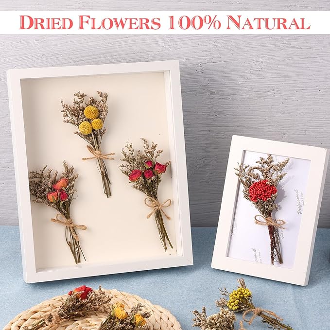 10 Pack Dried Flower Bouquets Natural Rose Billy Balls and Rice-Flower Combination Dried Embossing Flower Bundles with Stem Dried Floral Arrangement for Vase, DIY, Crafts, Wedding Party, Home Decor