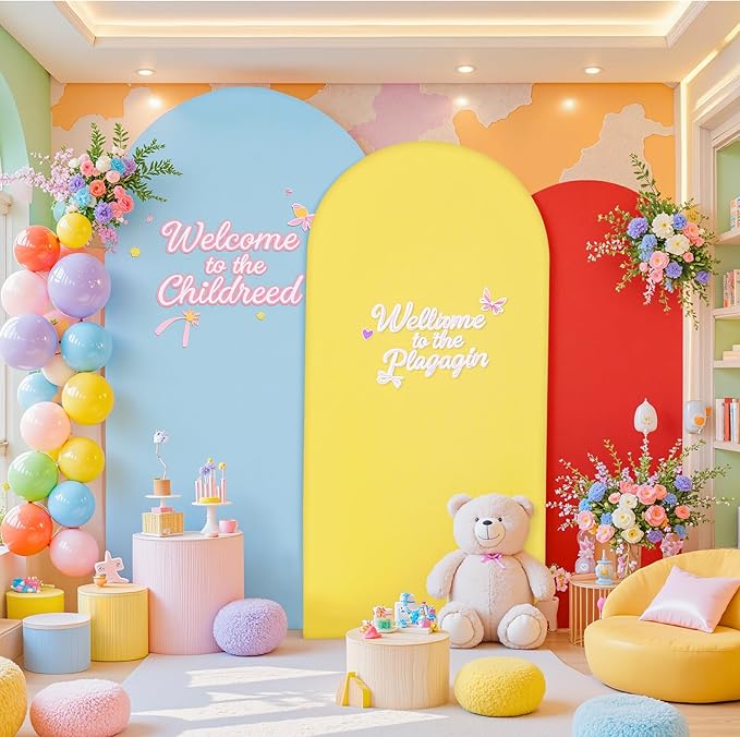 Rainbow Arch Backdrop Cover 6FT 5FT 4FT Stretchy Wedding Arch Covers Set of 3 Spandex Fitted Blue Yellow Red Fabric Backdrop Cover for Party Baby Shower Birthday Decoration
