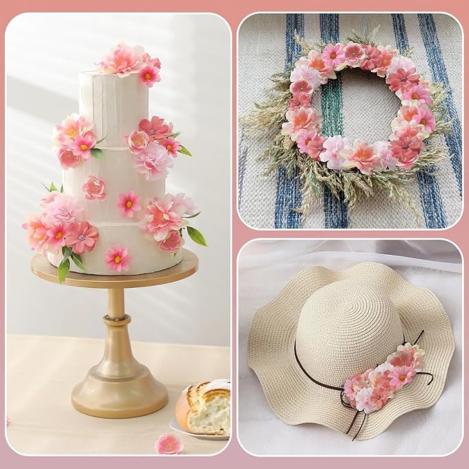 210Pcs Mini Fake Flower Heads Pink Small Silk Faux Flower Heads Artificial Rose Daisy Multicolor Flowers Bulk for Cake Crafts DIY Graduation Cap Wedding Hair Dresses Wreath Party Home Decor