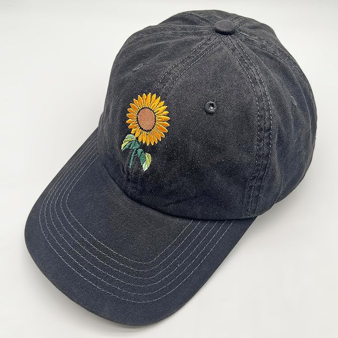 Cute Flower Hat, Elegant Floral Embroidered Adjustable Baseball Cap for Men Women, Gifts for Flower Lovers, Black