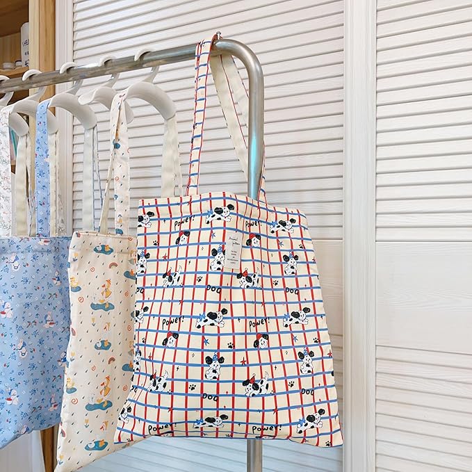 Cotton Canvas Tote Bag Reusable Soft Grocery Cloth Bag Floral Shoulder Bag for Beach Travel Shopping