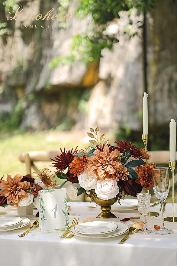Lookein Artificial Flowers for DIY Wedding Decoration Bridal Bouquet Table Centerpieces Flower Garland Arch Flower Decoration Home Decor, Rustic Terracotta