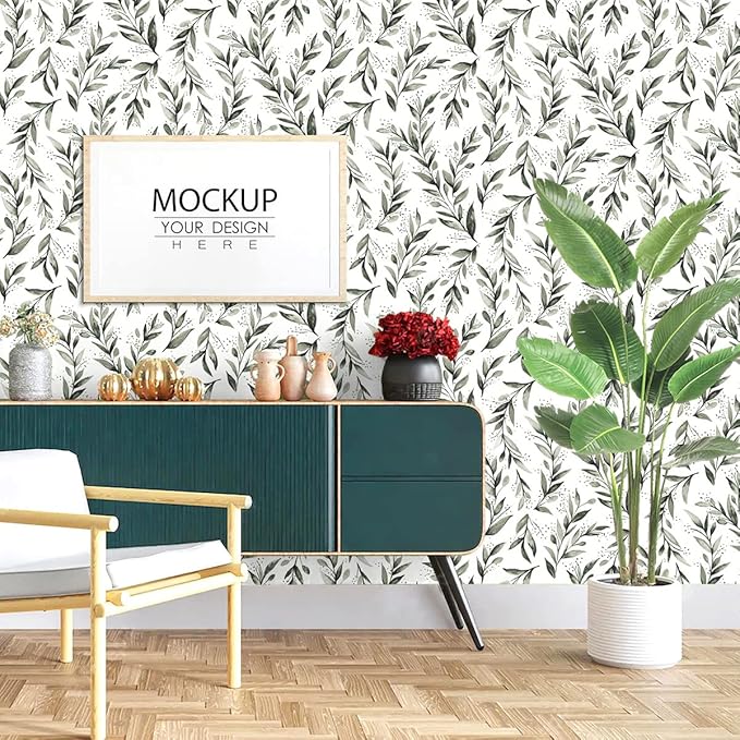 Erfoni Dark Green Leaf Wallpaper Green Peel and Stick Wallpaper 17.7in x 118.1in Modern DIY Removable Contact Paper Leaves Plant Self Adhesive Wall Paper for Livingroom Bathroom Decor Vinyl Roll