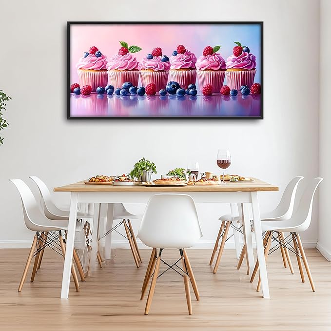 Pink Dessert Large Wall Art Framed Wall Decor for Living Room Cupcakes Pictures Oversized Canvas Print Painting Modern Extra Large Framed Artwork for Bedroom Office Home Decor 60"x30"