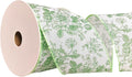 Green Floral Wired Ribbon 2.5 Inch Chinoiserie Vintage Flower Decorative Fabric White and Green Ribbon for Bow Wreath DIY Crafts, 15 Yards