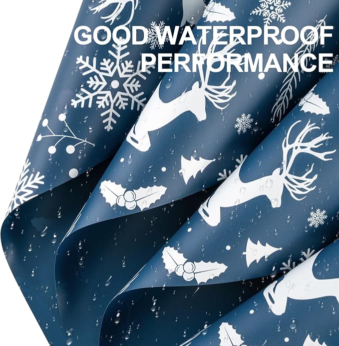 LeZakaa 20 Sheets Flower Wrapping Paper, Navy Blue Christmas Reindeer and Snowflake Design Waterproof Floral Bouquet Paper for Christmas, Winter Holiday Party Gift Packaging