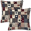 Printed Faux Patchwork Americana Throw Pillow Covers Set of 2 | Country Decorative Square Cushion Cases for Couch and Living Room | 18x18 Inches | Farmhouse Pillow Cases for Home Decor