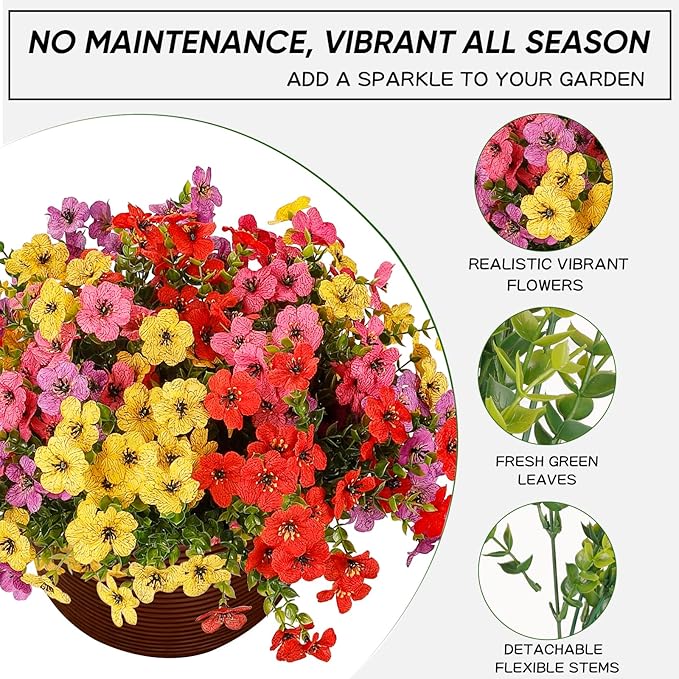 Artificial Flowers for Outdoor,12 Bundles Silk Fake Flowers,UV Resistant Realistic Plastic Faux Plants,No Fade Colorful Daisy for Porch,Patio,Garden,Window Box (4 Multicolor)