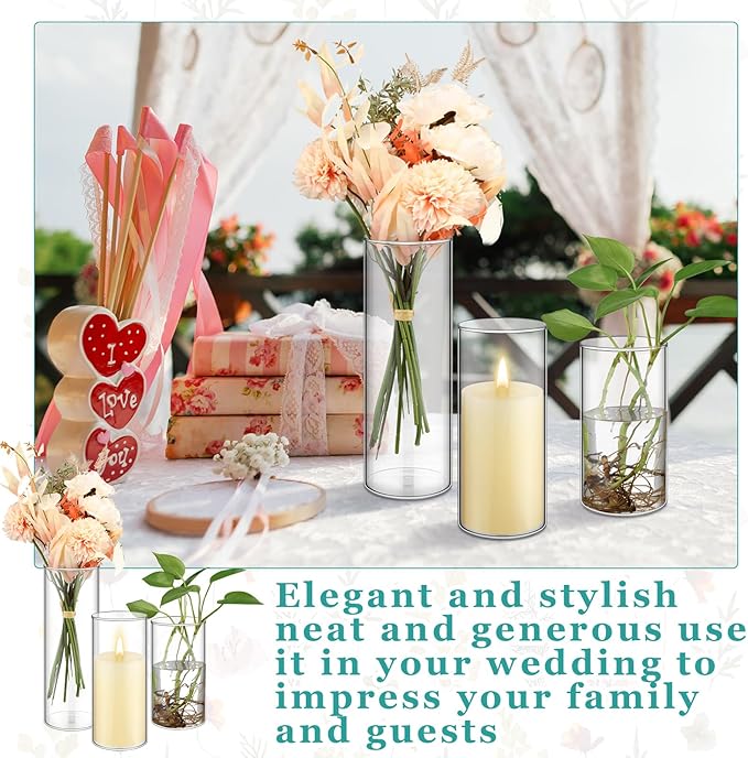 24 Pcs Cylinder Glass Vases Bulk, Tall Clear Flower Vases Transparent Candle Holder for Wedding Table Centerpieces and Home Decoration (6 Inch, 8 Inch, 10 Inch)