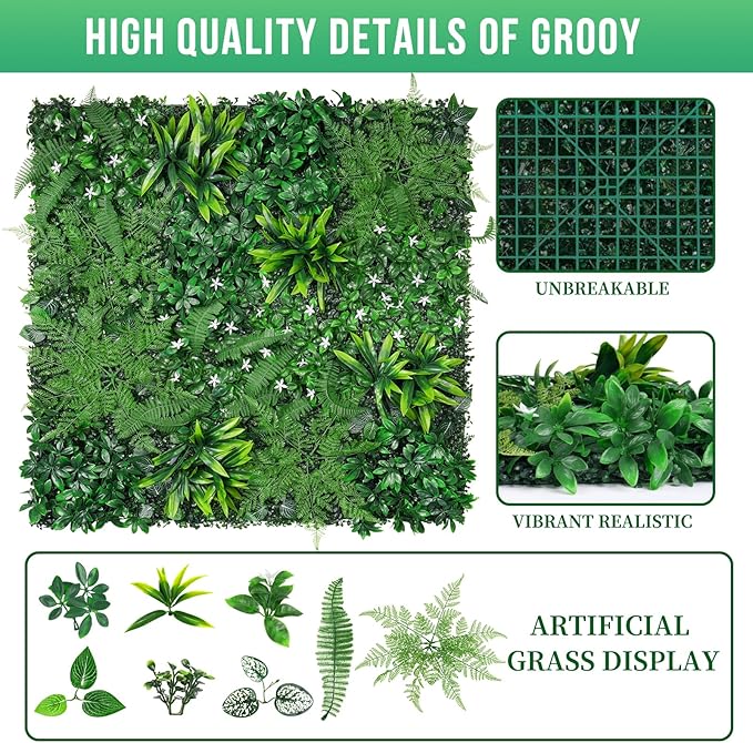 Grass Wall, Artificial Boxwood Panels 20"x20"(8pcs), Privacy Hedge Fence Screen with UV Protection, Greenery Backdrop for Indoor Home Wedding Decor and Outdoor Garden Backyard