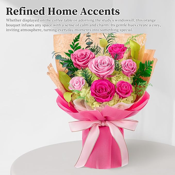 Forever Flowers Gifts for Her, Preserved Flowers Bouquet Birthday Gifts for Women, Preserved Roses for Grandma Wife Anniversary Valentine's Day Mother's Day (7Roses, Hot Pink)