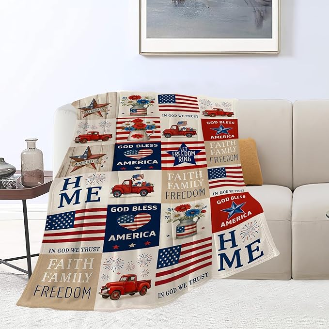 American Flag Blanket Patriotic Throw Blanket National Flag Soft Cozy Fleece Fuzzy Stuffed Plush Flannel Gifts for Girls Women Boys Kids Adults50 X60