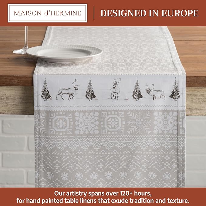 Maison d' Hermine Table Runner 100% Cotton Single Layer Table Runners 48 inches Long for Thanksgiving Christmas Decorations Home Kitchen Dining Party Wedding (Cozy Christmas, 14.5" x 48")