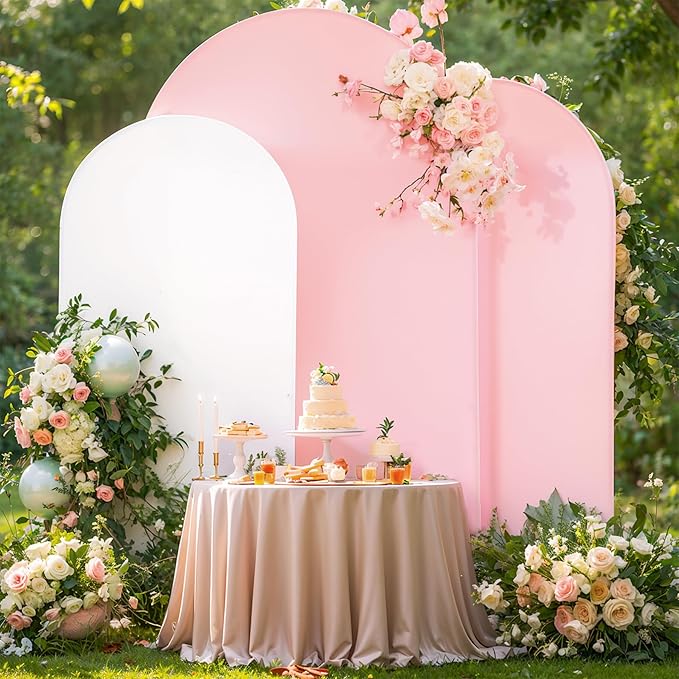 White and Pink Arch Backdrop Cover 7.2FT 6.6FT 6FT Arch Covers Stretchy Backdrop Set of 3, Wedding Arch Cover Spandex Fitted Double-Color Fabric Arch Covers for Party Baby Shower Birthday Decoration