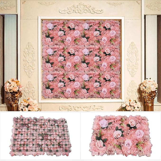 12pcs Realistic Flower Wall Background Artificial Flowers Wall Backdrop Panel 3D Silk Rose Fake Flower Wall Panel Banquet Wedding Party Decor for Any Party Decorations24x15 Inch