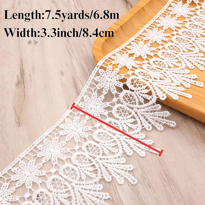 Green Lace Trim 7.5 Yards Wide Embroidered Floral Trim Edge Venise Lace Ribbon for Wedding Dress Crafting, Costume Design, DIY Apparel Embellishment, Home Decor