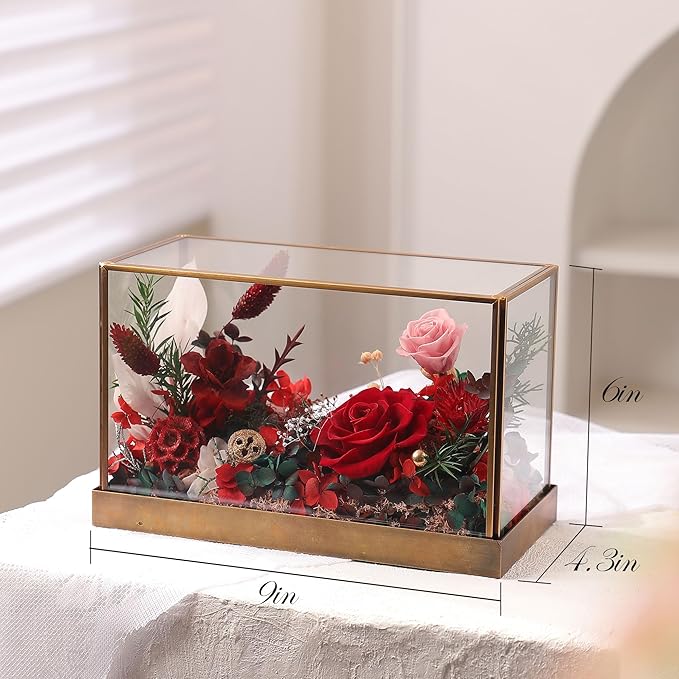 Christmas Flowers Roses Gifts for Mom,Forever Real Preserved Rose in Glass Dome,Christmas Roses Gifts for Women Grandma Wife Mother in Law