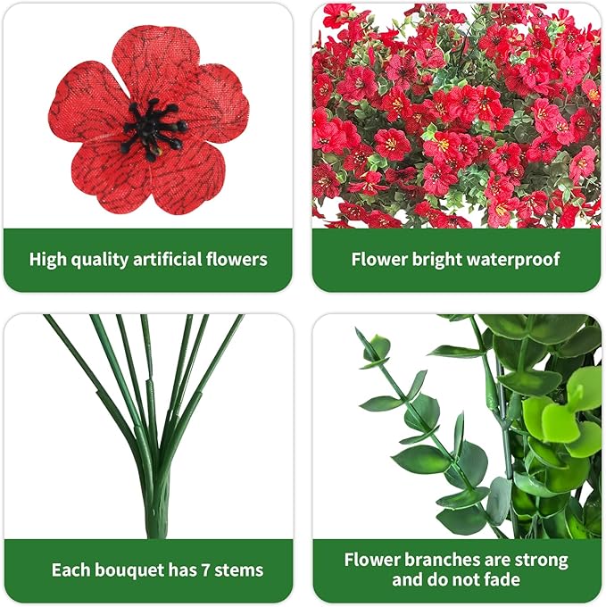 Artificial Fall Flowers Faux Mums for Outdoor Indoor Garden Home Decoration, Faux Flower Daisy with Eucalyptus Leaves Fake Mums Plants Greenery Boxwood Porch Patio, 12 Bundles