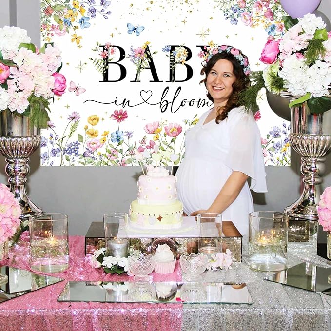 Boho Wildflower Baby Shower Backdrop Baby in Bloom Background Butterfly Flower A Little Wildflower is on The Way Decorations Girls Floral Baby Shower Banner with Copper Grommets