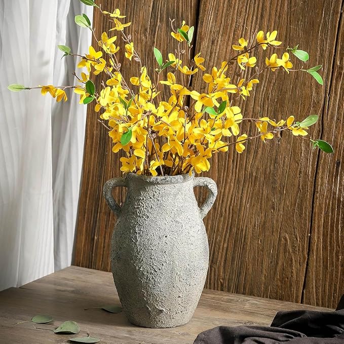 Ceramic Flowers Vase - Rustic Decorative Vase for Home Decor, 9 inch Vintage Terracotta Vase for Flowers, Pottery Vase with 2 Hanldes for Home Living Room Decor, Non-Slip Lyeec Vases