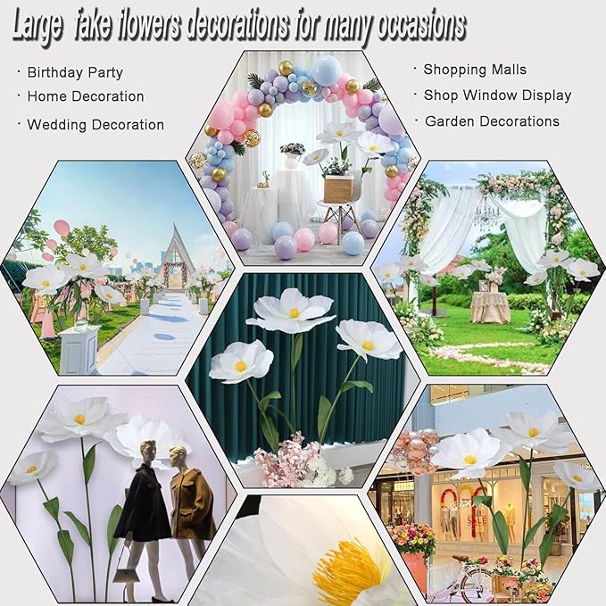 5.9 Ft Large Paper Artificial Flowers,Giant Flowers for Decoration,Standing Huge Handcrafted Poppy Flowers for Garden,Hotel,Office,Photography Props,Wedding,Art Gallery,Shop Window Display(B-Blue)