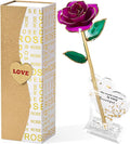 Mikasol Gold Dipped 24K Forever Preserved Rose, 1 Pack Infinity Flower Decor Hand Dipped Romantic Gift for Women in Her Wife Girlfriend Birthday Anniversary Valentines Mothers Day Christmas(Purple)
