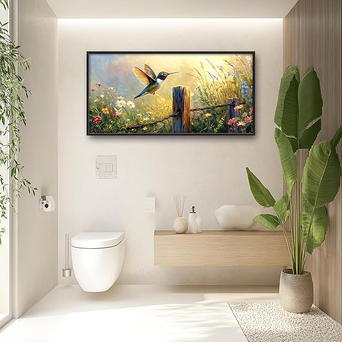 Hummingbird Flower Large Wall Art Farmhouse Framed Wall Decor for Living Room Bird Floral Pictures Oversized Canvas Print Painting Modern Extra Large Framed Artwork for Bedroom Office 60"x30"