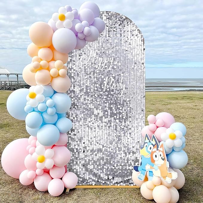 6FT Sequin Arch Backdrop Cover: Silver Big Payette Arch Covers Shimmer Fabirc Backdrop Covers for Party Christmas Deocr
