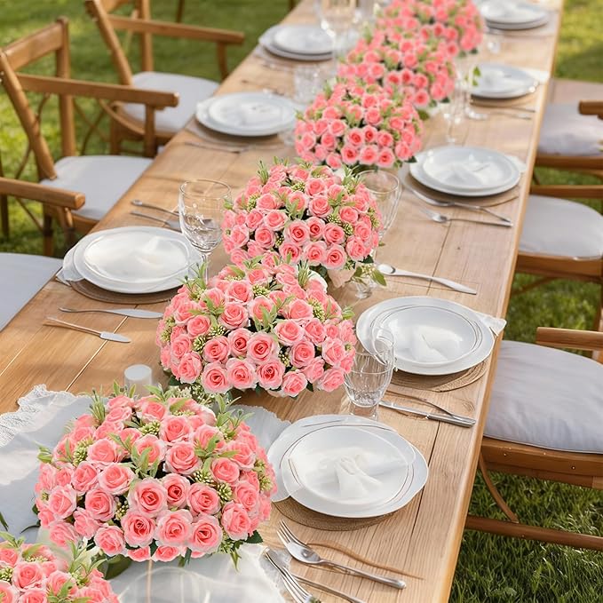 8 Pack Rose Artificial Flowers Bouquet, 10 Small Silk Rose Heads Per Pack, Fake Roses Bunches for Wedding Table Centerpieces Bridal Bouquet Mother's Day Valentine's Day Home Decor, Light Pink