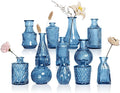 Blue Glass Vase Set of 12, Clear Bud Vase in Bulk, Small Flower Vases for Centerpieces, Mini Vases for Flowers, Vintage Decorative Embossed Vase for Home Decor, Wedding Table Decoration, Gift