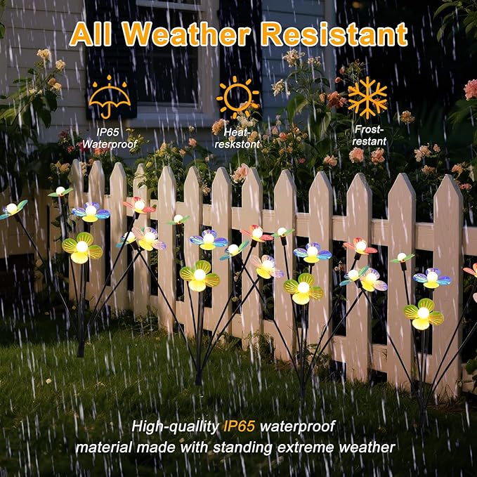 Solar Flower Lights Outdoor Waterproof 2 Pack of 32 LEDs Garden Solar Firefly Lights Decorative for Garden, Yard, Backyard