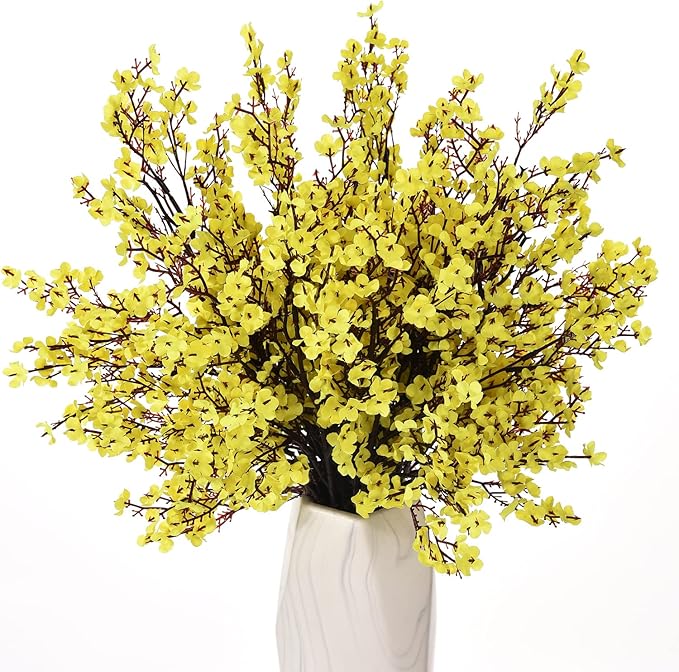 15PCS Artificial Baby Breath Flowers Fake Silk Real Touch DIY Floral Bouquets Decor Wedding Party Decoration Arrangements-Yellow