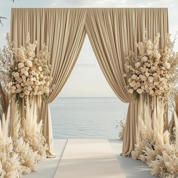 PartyVillage 10ft×15ft Beige Backdrop Curtain for Wedding Parties, 2 Panels Wrinkle Free 15 FT Long Polyester Photo Backdrop Drapes Back Drop Cloth for Birthday Photography Background