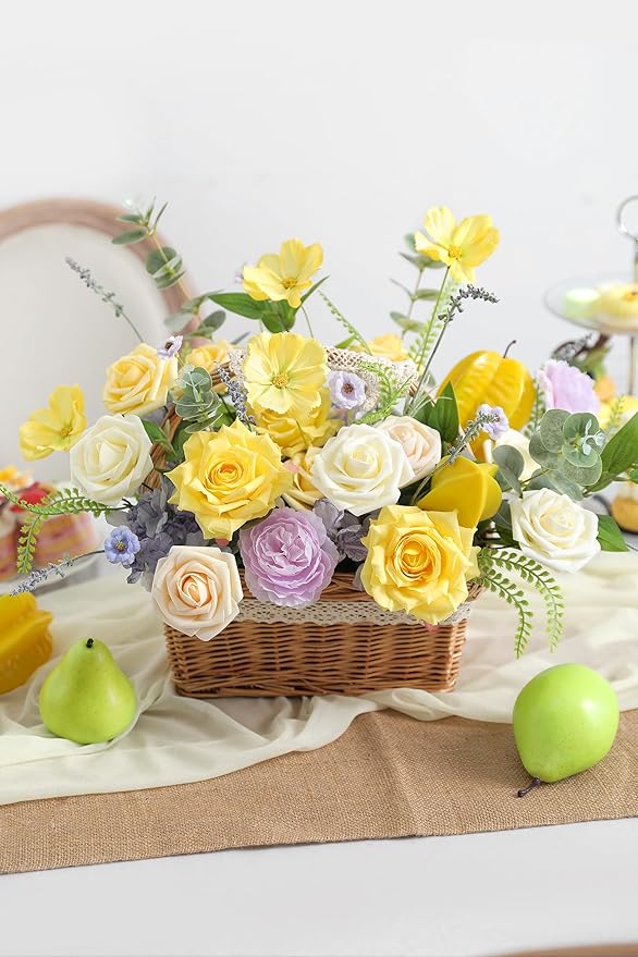 YYHUAWU Artificial Flowers Combo Box Set Gradient Yellow Flower Leaf with Stems for DIY Wedding Bouquets Centerpieces Baby Shower Party Home Decorations