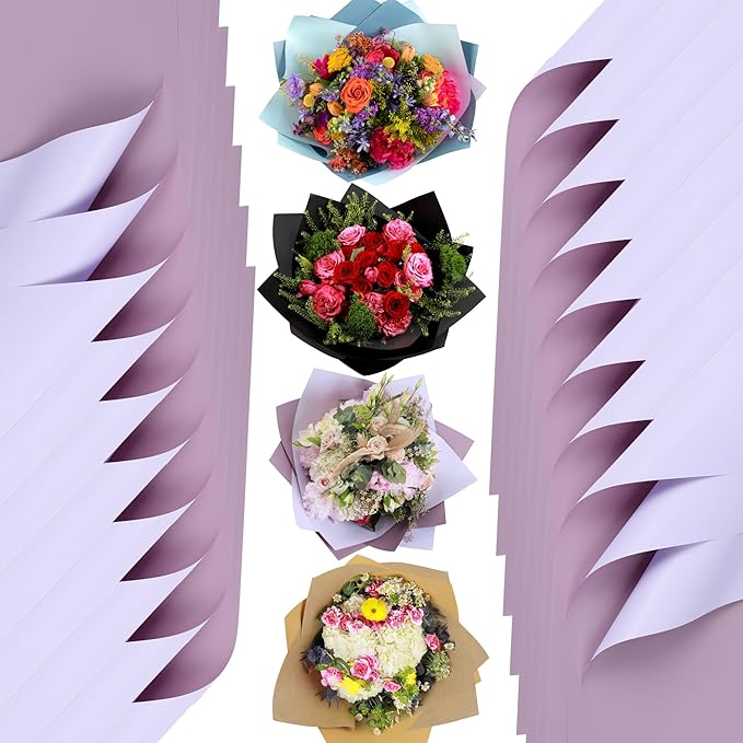 the florist Supply 20 Sheets Premium Flower Wrapping Paper | Waterproof Flower Wrapping Paper for Bouquets | Double Sided Floral Bouquet Sheets | DIY Gifts Colorblend Lilac Dreams