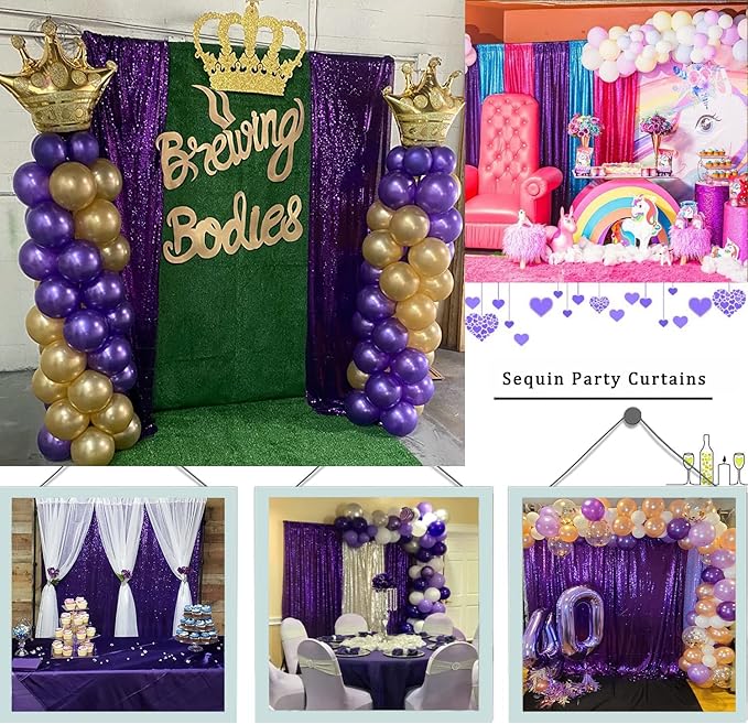 Purple Sequin Backdrop Curtains 2FTx8FT 4 Panels Purple Sequin Curtains for Parties Glitter Backdrop Photo Background for Wedding Baby Shower
