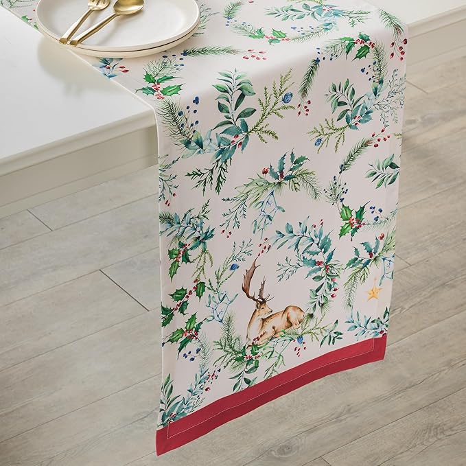 Maison d' Hermine Table Runner 100% Cotton Double Layer Table Runners 108 inches Long for Thanksgiving Christmas Decorations Home Kitchen Dining Party Wedding (Holly Time, 14.5" x 108")