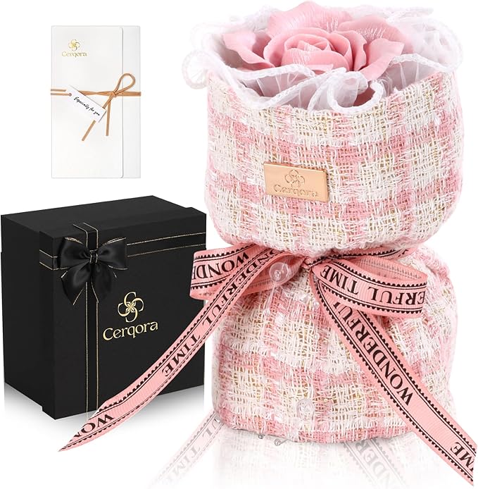 Handmade Ceramic Memorial Gift - Eternal Pink Rose Bouquet with Natural Fragrance, Ceramic Craft Artwork, Perfect for Women, Mothers, Wives, Her Birthday Gift‌